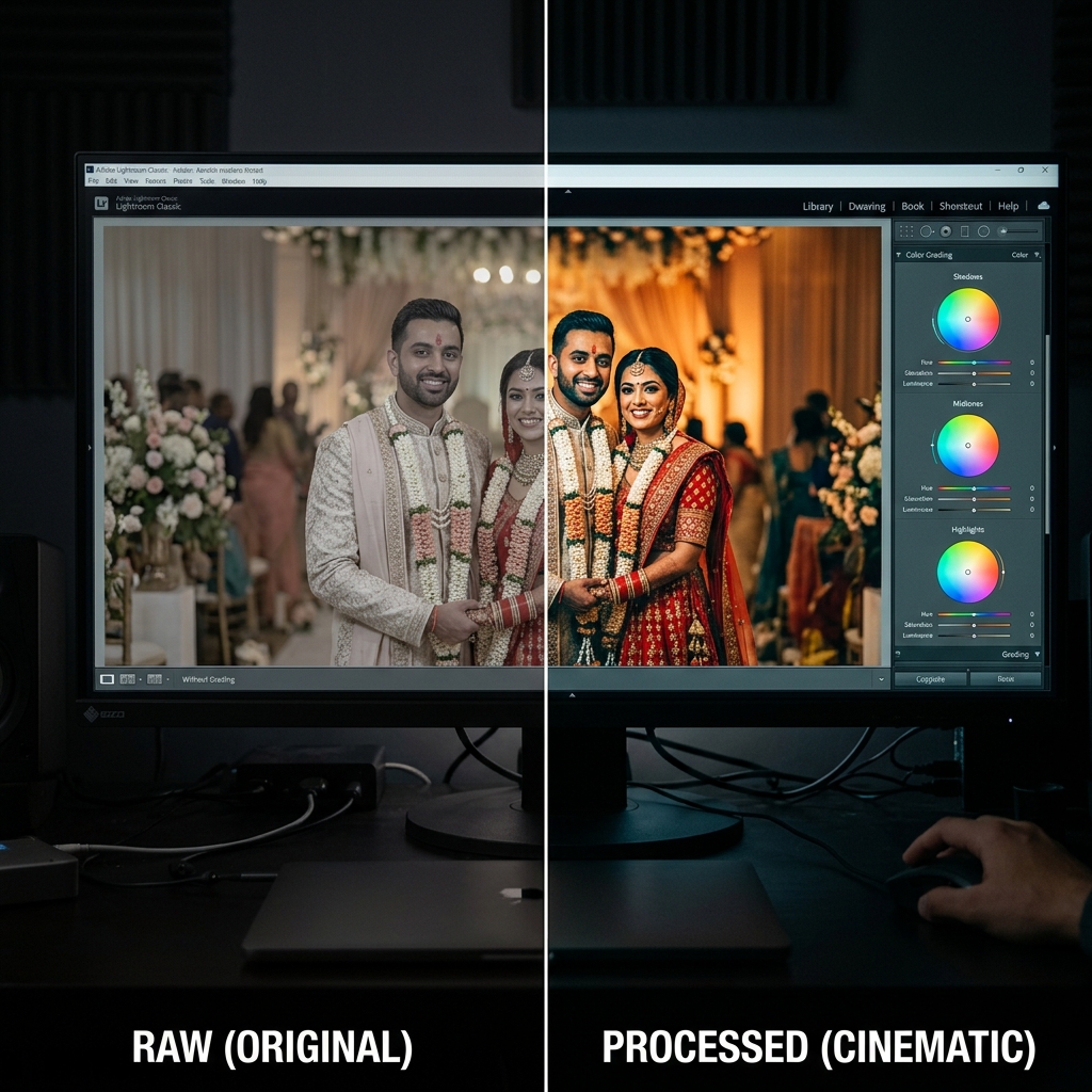 Cinematic color grading for Indian wedding photography — Lightroom teal and orange