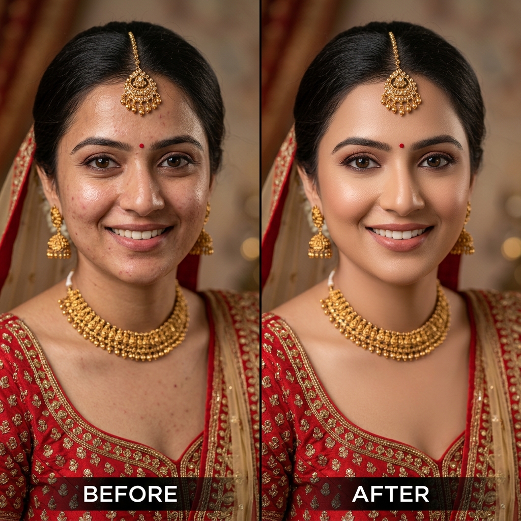 High-end skin retouching for wedding portraits — frequency separation technique